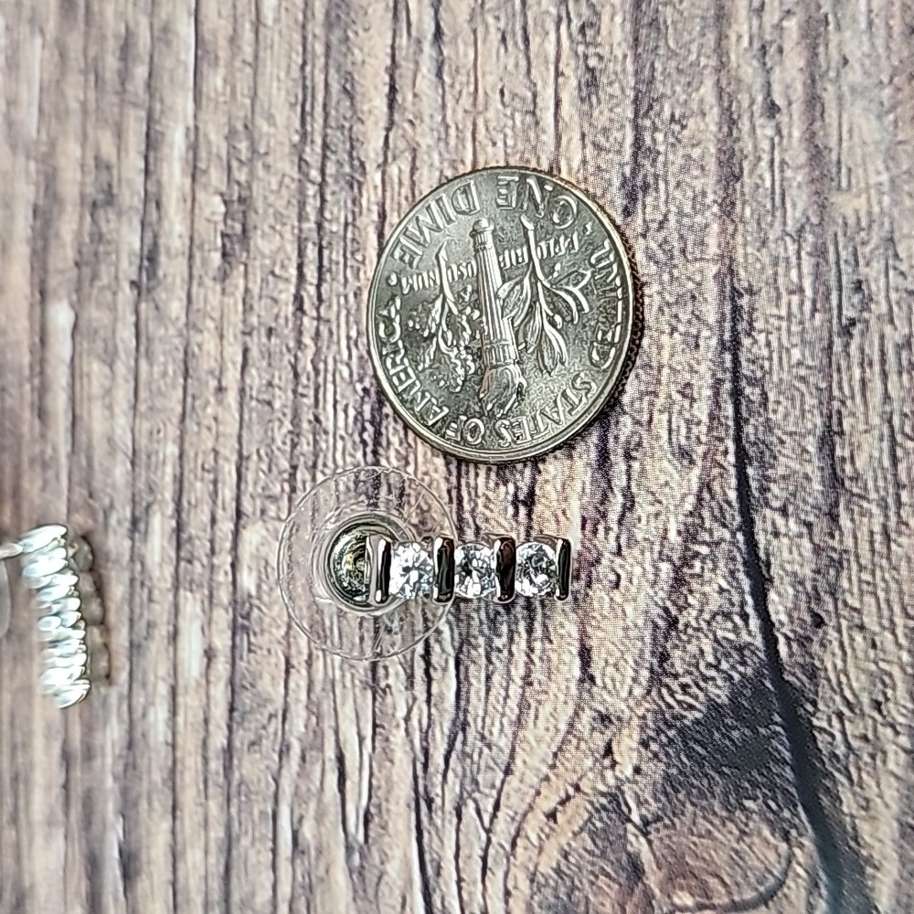 SILVER THREE ROW CZ STUD EARRINGS - Picture 7 of 8